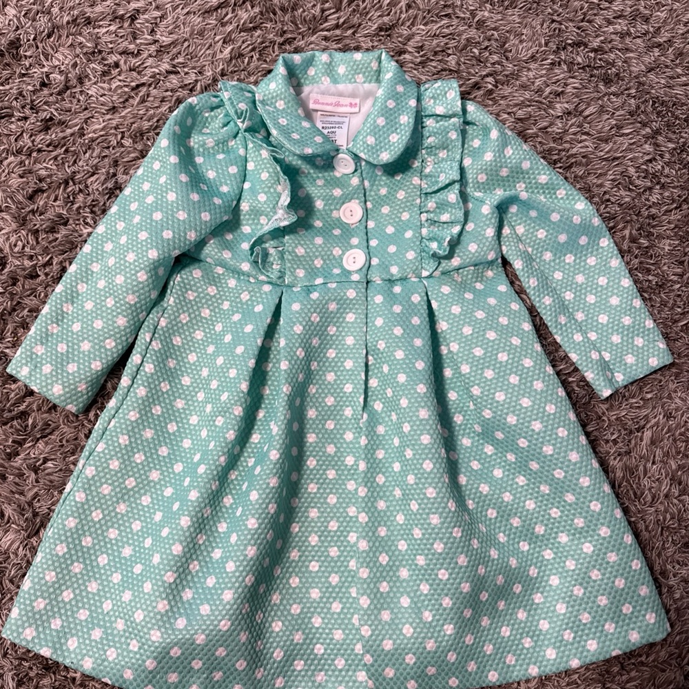 Bonnie Jean Girls Church Coat Dress Teal Polka 3T